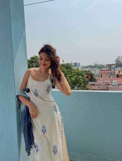 Cotton Embroidered Suit with Georgette Dupatta