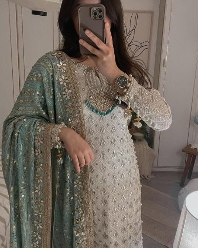 Fox Georgette Suit with Real Mirror Work