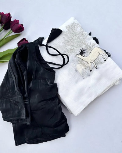 Heavy Pure Linen Saree with Multi Thread Work Blouse