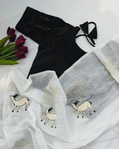 Heavy Pure Linen Saree with Multi Thread Work Blouse