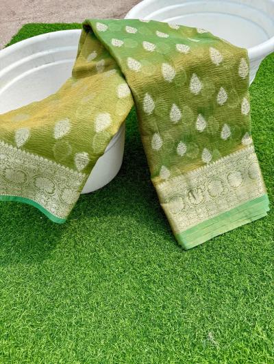 Banarasi Soft Crushed Tissue Silk Saree with Weaving Jaal Design