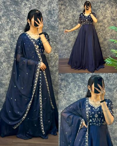 Ambika Silk Embroidered Gown with Dupatta