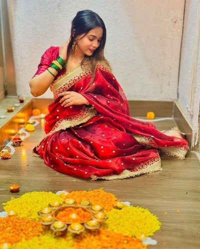 Banarasi Soft Maharani Tissue Silk Saree with Lace Border