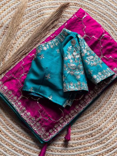 Premium Space Silk Saree with Embroidery and Sequence Work