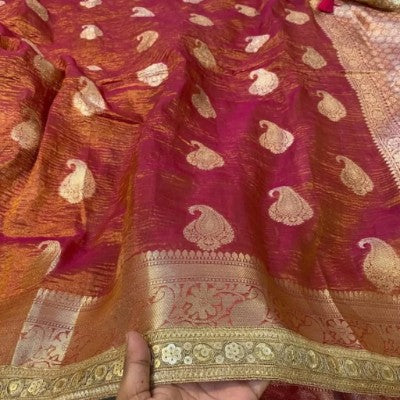 Banarasi Soft Crushed Tissue Silk Saree with Lace Border