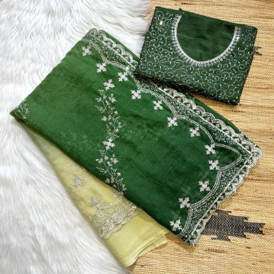 Embroidered Candy Saree with Unstitched Silk Blouse