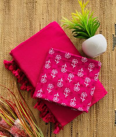 Pure Khaadi Cotton Saree with Handmade Latkan and Hand-Painted Blouse