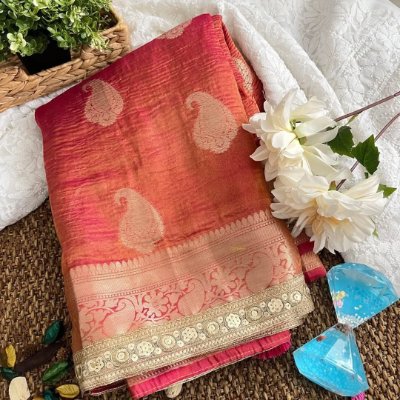 Banarasi Soft Crushed Tissue Silk Saree with Lace Border