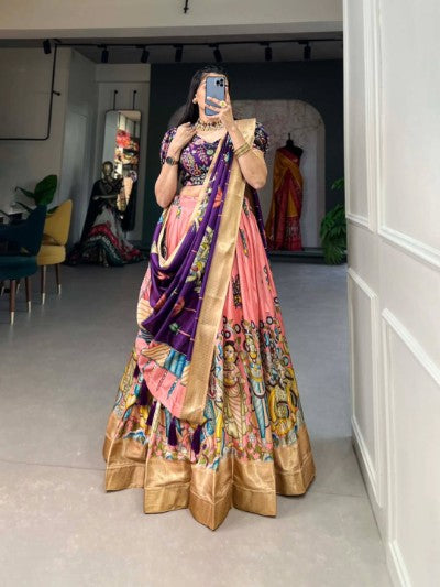 Kalamkari Print Dola Silk Lehenga Choli