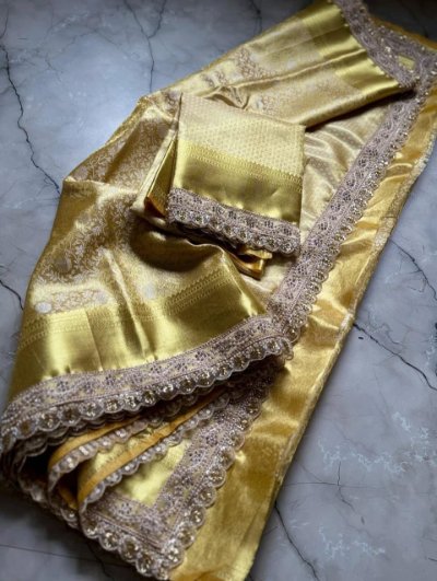 WASKET KANJIWARAM TISSUE SILK Saree with Lace Border