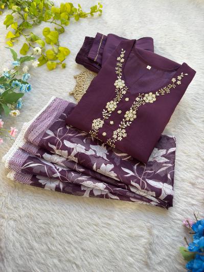 Roman Silk Kurti with Digital Print Dupatta and Pant Set