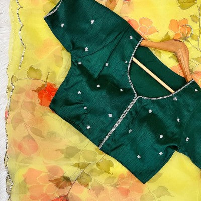 Sareewala Hand-Painted Soft Organza Saree with Embroidered Border