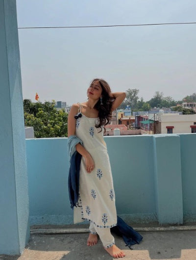 Cotton Embroidered Suit with Georgette Dupatta