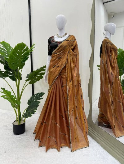 Ishaya Fendy Silk Saree with Gold Crush Blouse