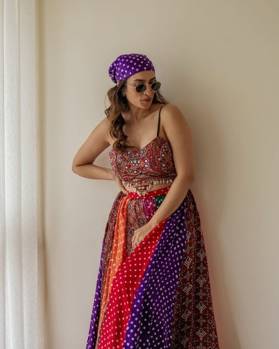 Alia Inspired Mirror Work Bandhej Lehenga