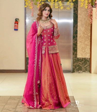 Embroidered Simmer Silk Lehenga Kurta Set