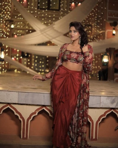 Digital Printed Silk Skirt and Blouse Set