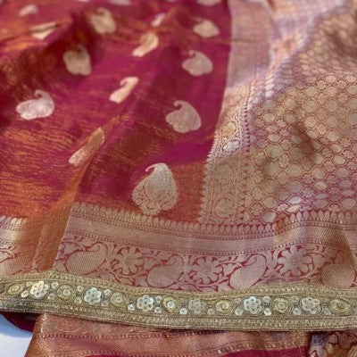 Banarasi Soft Crushed Tissue Silk Saree with Lace Border