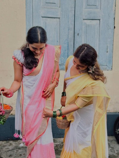 Soft Linen Saree with Golden Border and Blouse