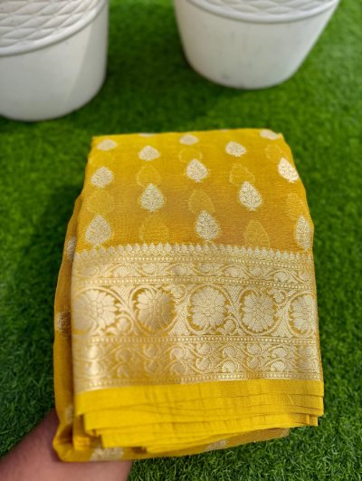 Banarasi Soft Crushed Tissue Silk Saree with Weaving Jaal Design