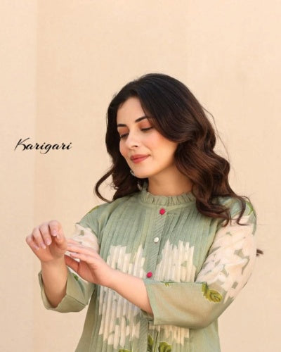 Karigari by DKH Premium Cotton Kurti Pant Set with Pintex Yoke