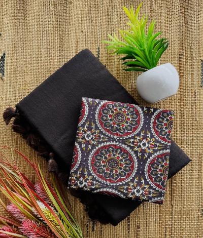 Pure Khaadi Cotton Saree with Handmade Latkan and Hand-Painted Blouse